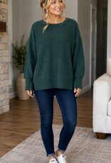 Miss Bliss CC Ribbed Knit LS Pullover Top- Ranger Green