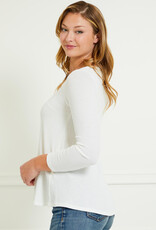 Miss Bliss CC Slightly Fitted Ribbed White LS Top - Ivory