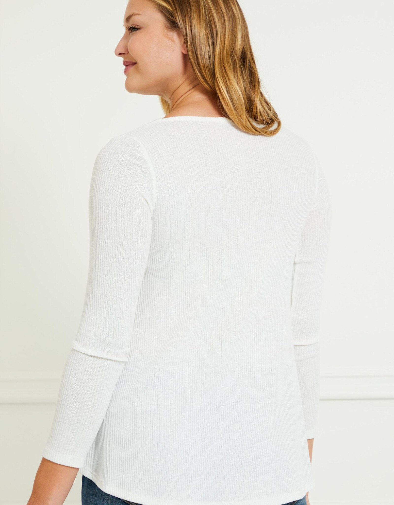 Miss Bliss CC Slightly Fitted Ribbed White LS Top - Ivory