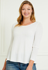 Miss Bliss CC Slightly Fitted Ribbed White LS Top - Ivory