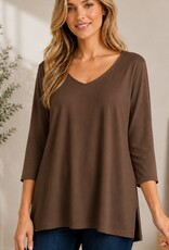 Miss Bliss CC Solid Knit 3/4 Sleeve Top - Brown