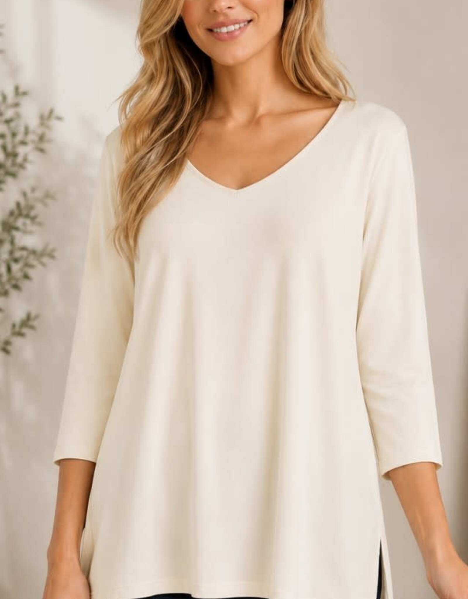Miss Bliss CC Solid Knit 3/4 Sleeve Top - Ivory