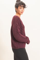 Miss Bliss HYFVE Cable Knit V-Neck Sweater-Dark Cherry