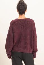 Miss Bliss HYFVE Cable Knit V-Neck Sweater-Dark Cherry