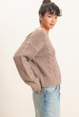 Miss Bliss HYFVE Cable Knit V-Neck Sweater-Dusty Brown