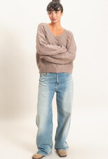 Miss Bliss HYFVE Cable Knit V-Neck Sweater-Dusty Brown