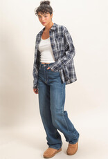 Miss Bliss HYFVE Plaid Long Sleeve Shirt-Navy