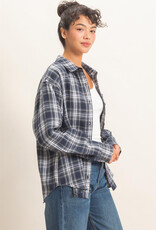Miss Bliss HYFVE Plaid Long Sleeve Shirt-Navy