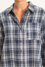 Miss Bliss HYFVE Plaid Long Sleeve Shirt-Navy