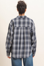 Miss Bliss HYFVE Plaid Long Sleeve Shirt-Navy