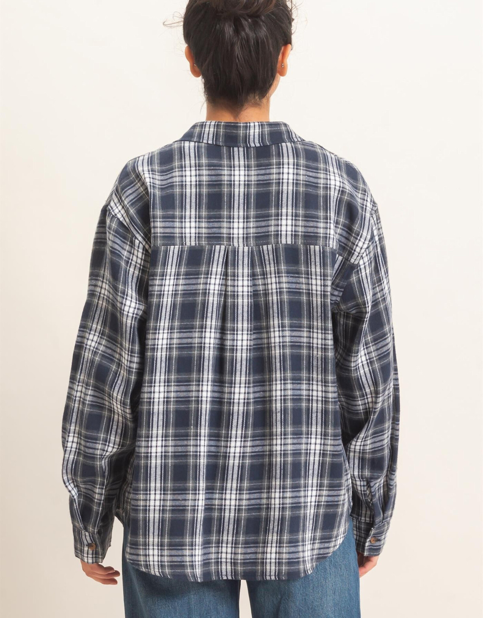 Miss Bliss HYFVE Plaid Long Sleeve Shirt-Navy