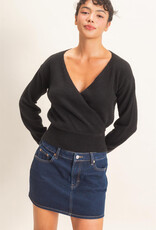 Miss Bliss HYFVE Wrap V Neck Sweater- Black