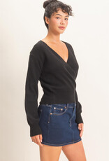 Miss Bliss HYFVE Wrap V Neck Sweater- Black