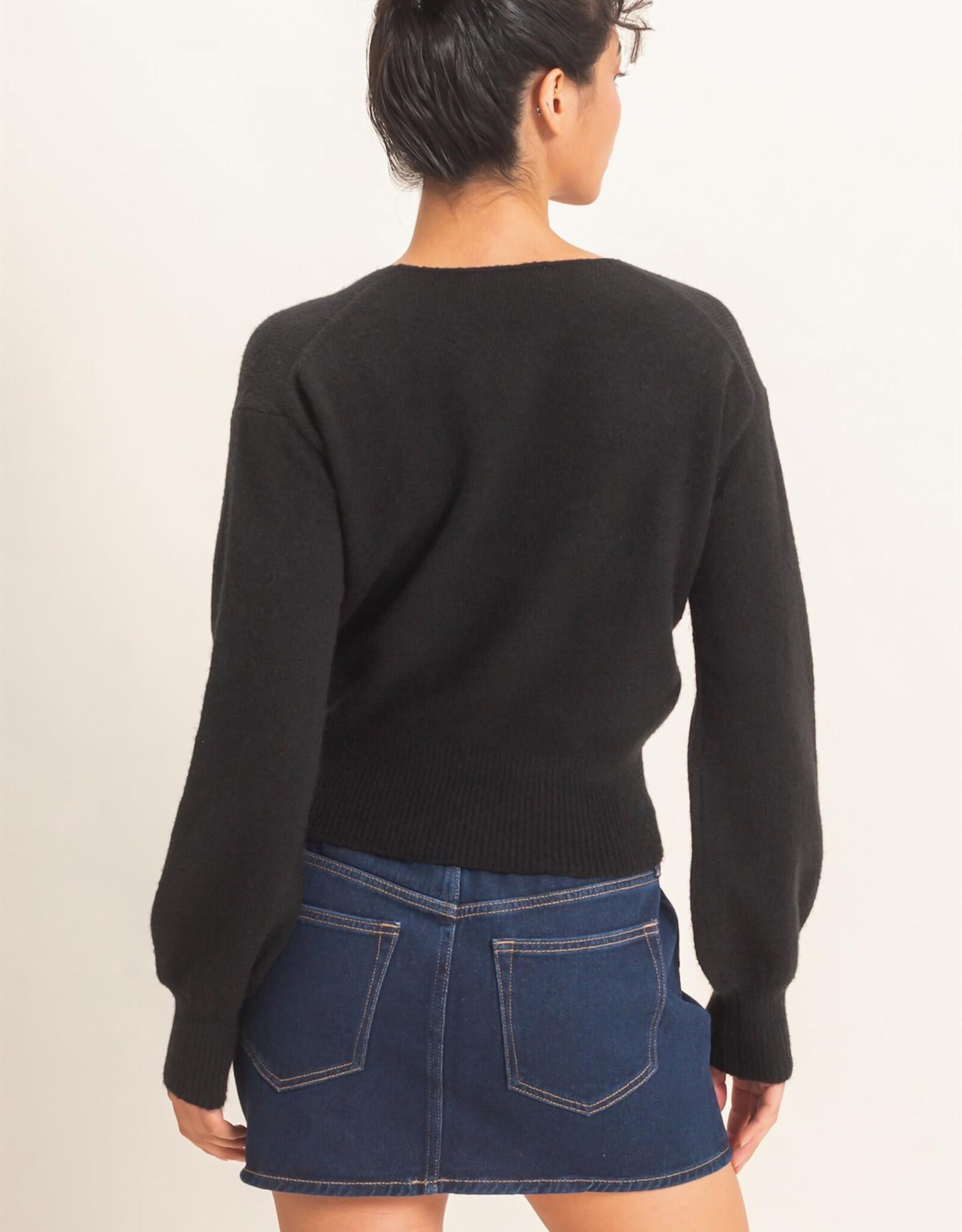 Miss Bliss HYFVE Wrap V Neck Sweater- Black