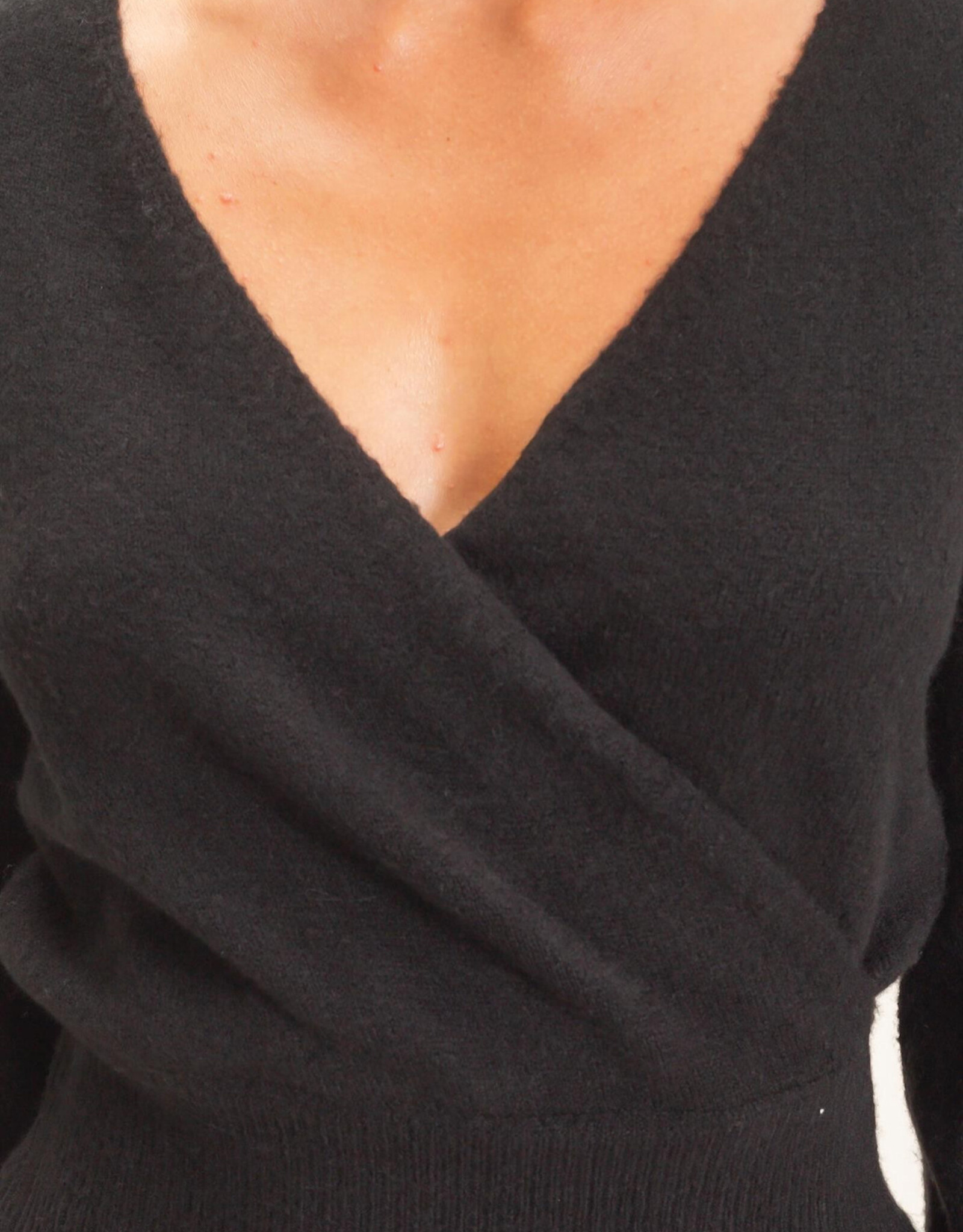 Miss Bliss HYFVE Wrap V Neck Sweater- Black