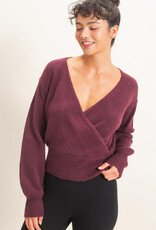 Miss Bliss HYFVE Wrap V Neck Sweater- Dark Cherry