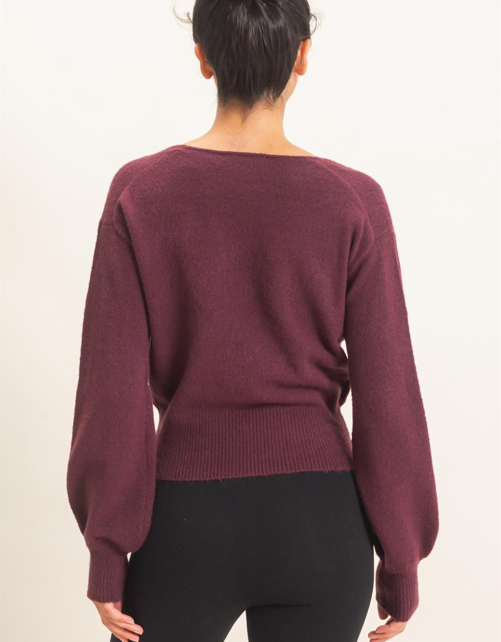 Miss Bliss HYFVE Wrap V Neck Sweater- Dark Cherry
