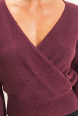 Miss Bliss HYFVE Wrap V Neck Sweater- Dark Cherry