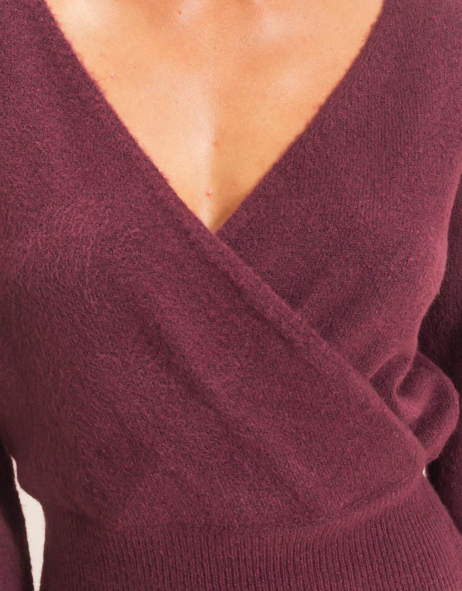 Miss Bliss HYFVE Wrap V Neck Sweater- Dark Cherry