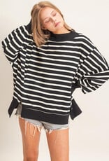 Miss Bliss HYFVE Striped Mock Neck Sweatshirt-Black/Cream