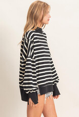 Miss Bliss HYFVE Striped Mock Neck Sweatshirt-Black/Cream