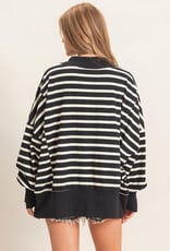 Miss Bliss HYFVE Striped Mock Neck Sweatshirt-Black/Cream