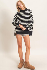 Miss Bliss HYFVE Striped Mock Neck Sweatshirt-Black/Cream