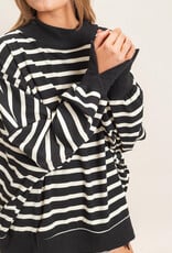 Miss Bliss HYFVE Striped Mock Neck Sweatshirt-Black/Cream