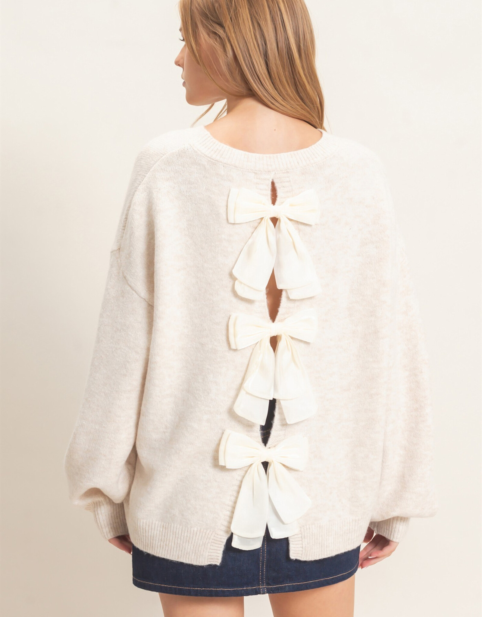 Miss Bliss HYFVE Open Back Sweater W/Organza Bows