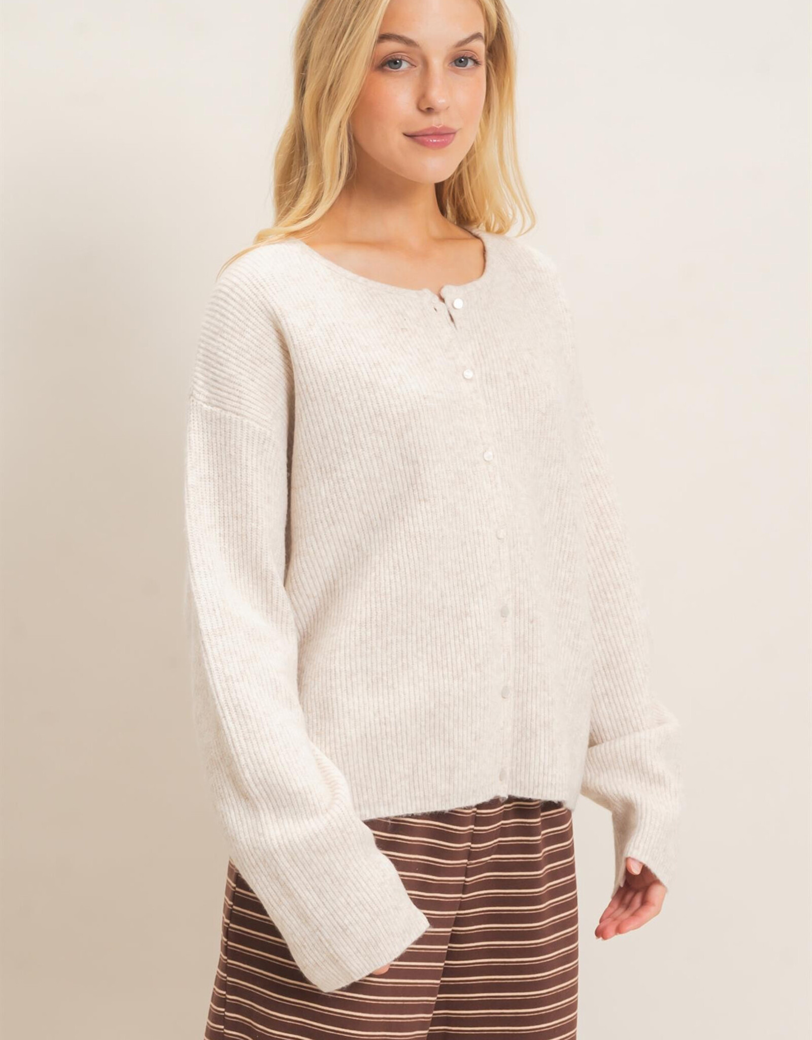 Miss Bliss HYFVE Ribbed Cardigan- Oatmeal