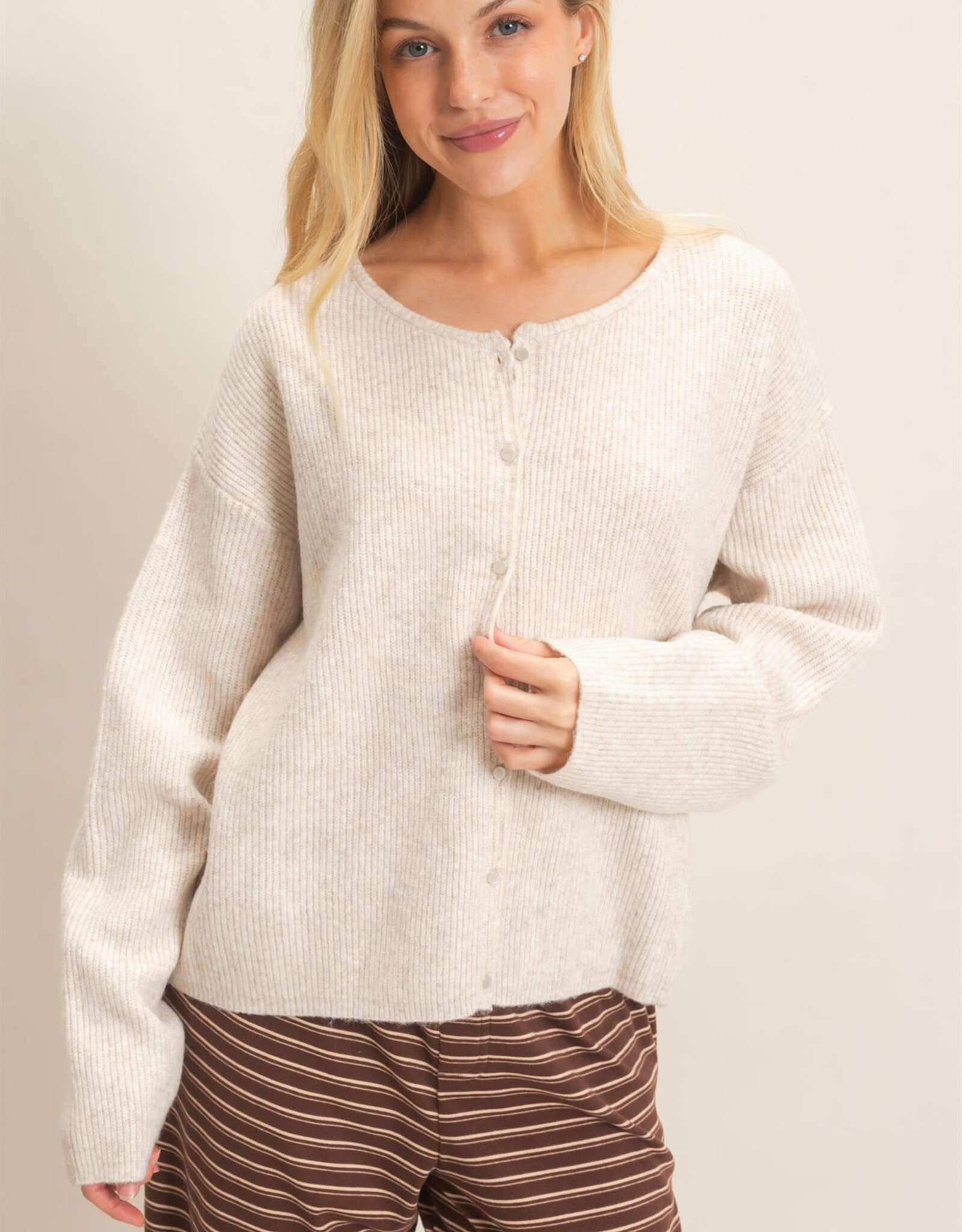 Miss Bliss HYFVE Ribbed Cardigan- Oatmeal