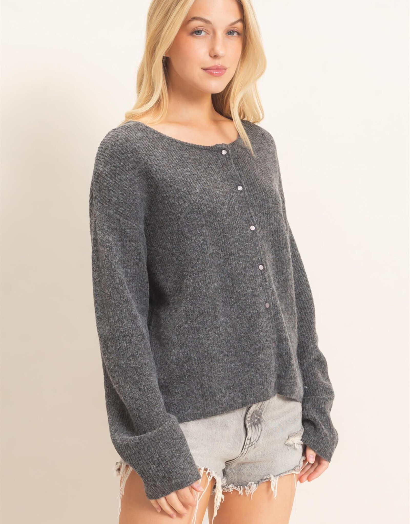 Miss Bliss HYFVE Ribbed Cardigan- Charcoal