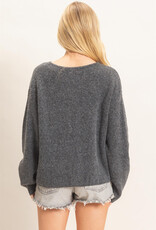 Miss Bliss HYFVE Ribbed Cardigan- Charcoal