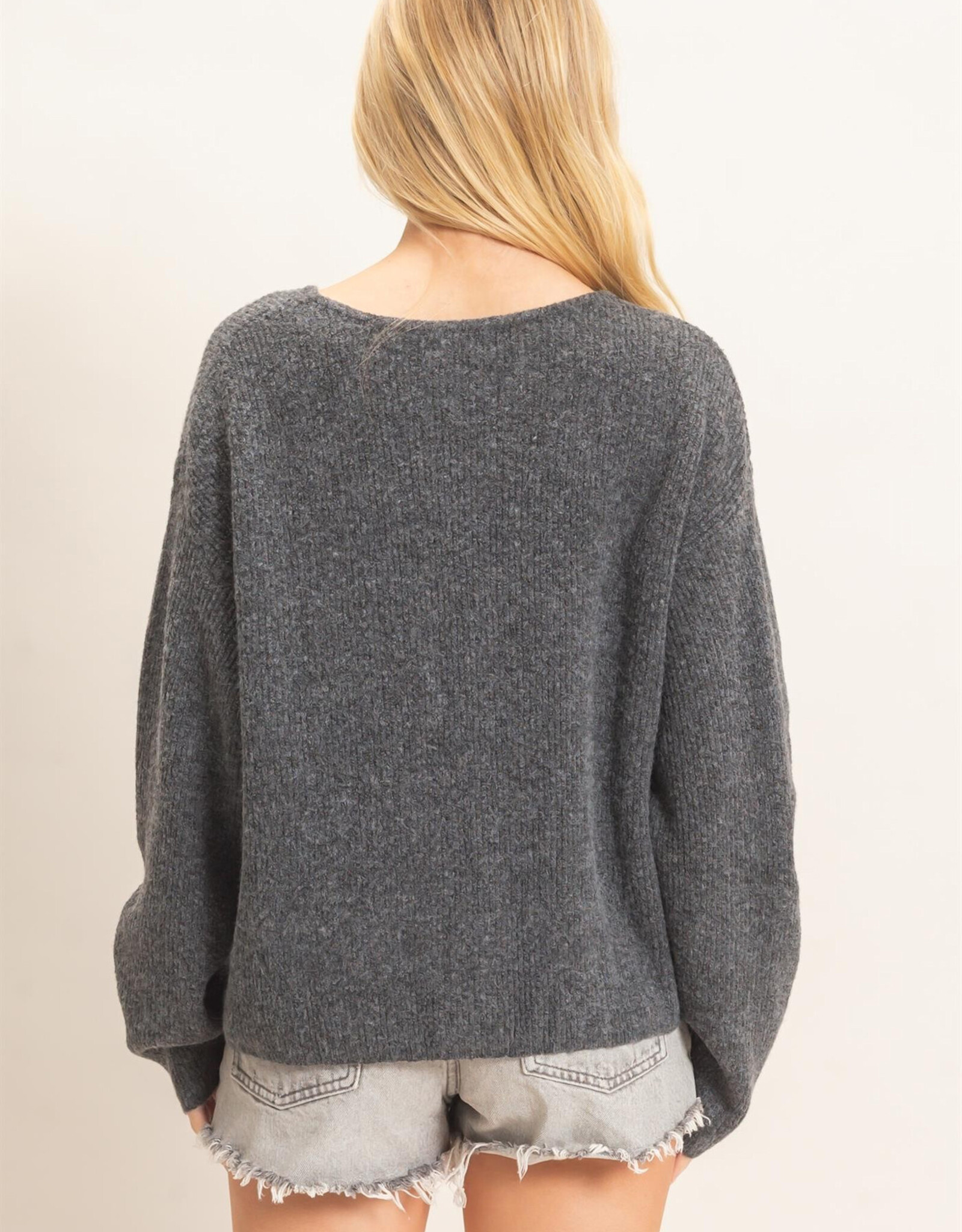 Miss Bliss HYFVE Ribbed Cardigan- Charcoal