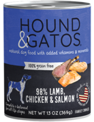 Hound&Gatos Hound&Gatos chien agneau, poulet et saumon 13oz (12) .