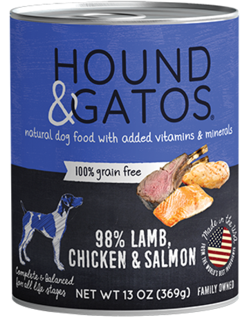 Hound&Gatos Hound&Gatos chien agneau, poulet et saumon 13oz (12) .