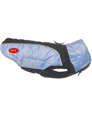 Hunter Hunter manteau chaud bleu et noir, hydrofuge avec velcro 10'',