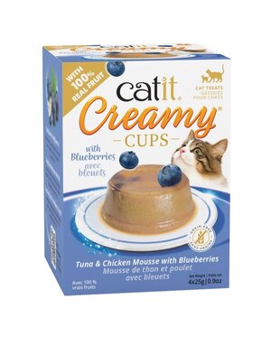 Catit Catit mousse creamy cups thon, poulet & bleuets 4x25g