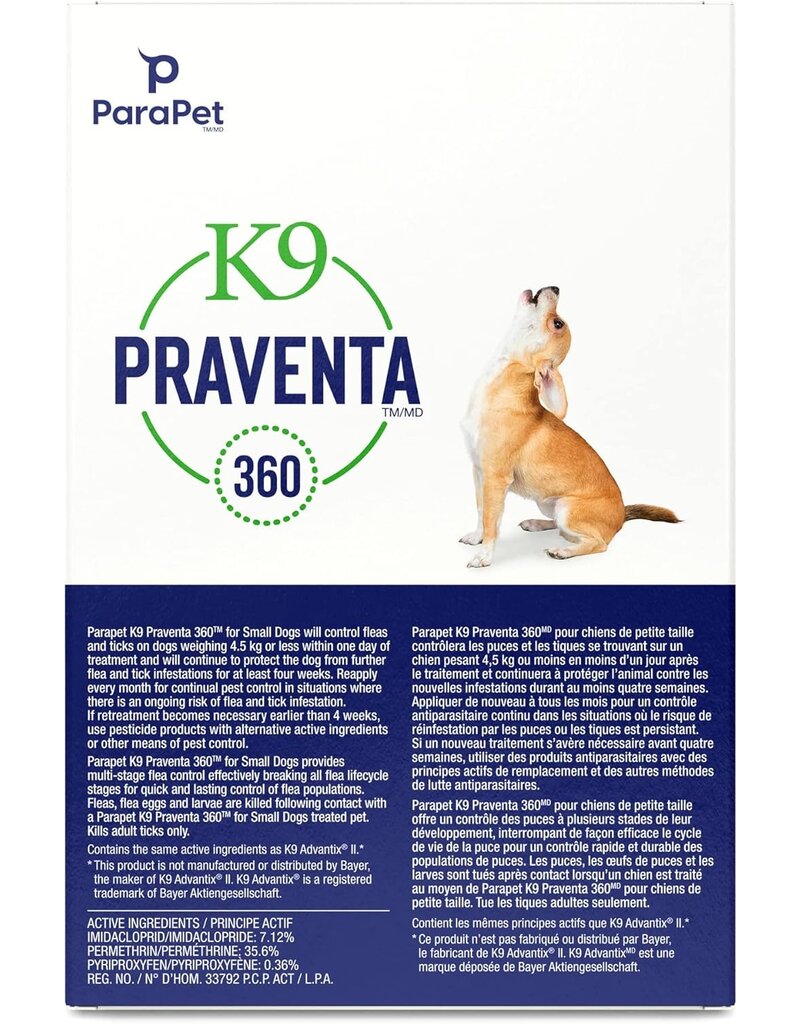 K9 Copy of K9 Praventa 360 traitement parasitaire chiens de petite taille jusqu’à 4,5 kg, 6 tubes