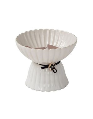 Dexypaws Dexypaws bol surélevé en céramique pour chat blanc dentellé avec fleur noire 8.5oz