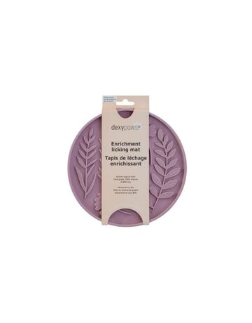 Dexypaws Dexypaws tapis de léchage forme de cercle et motifs de feuillage, rose poudré