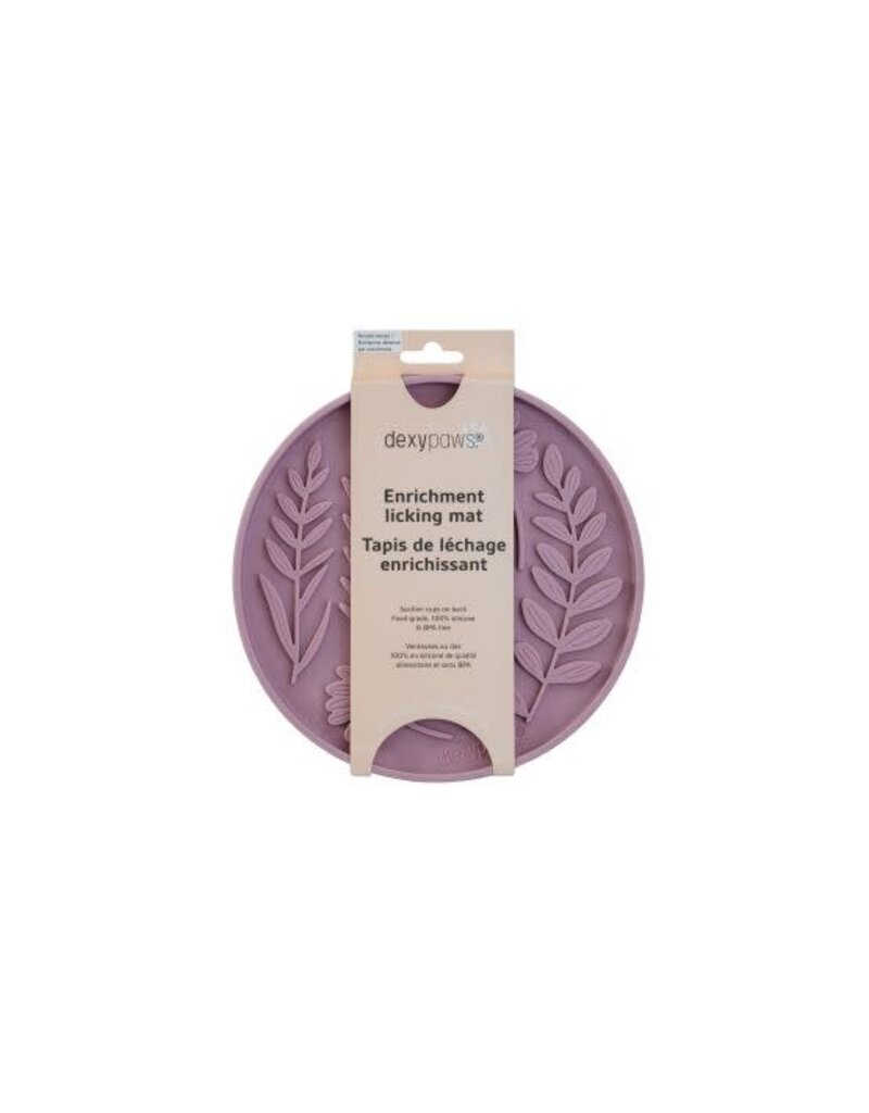 Dexypaws Dexypaws tapis de léchage forme de cercle et motifs de feuillage, rose poudré