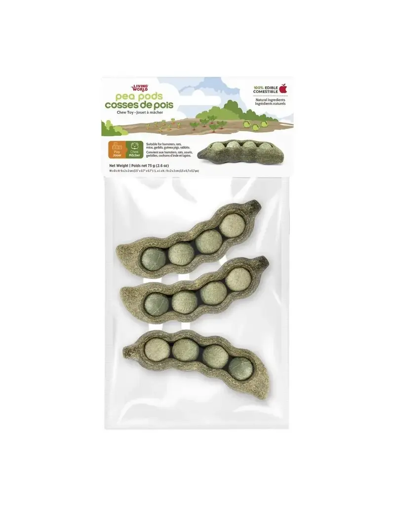 Living World Living World Jouet à mâcher comestible en cosses de pois pour petits animaux – paquet de 3
