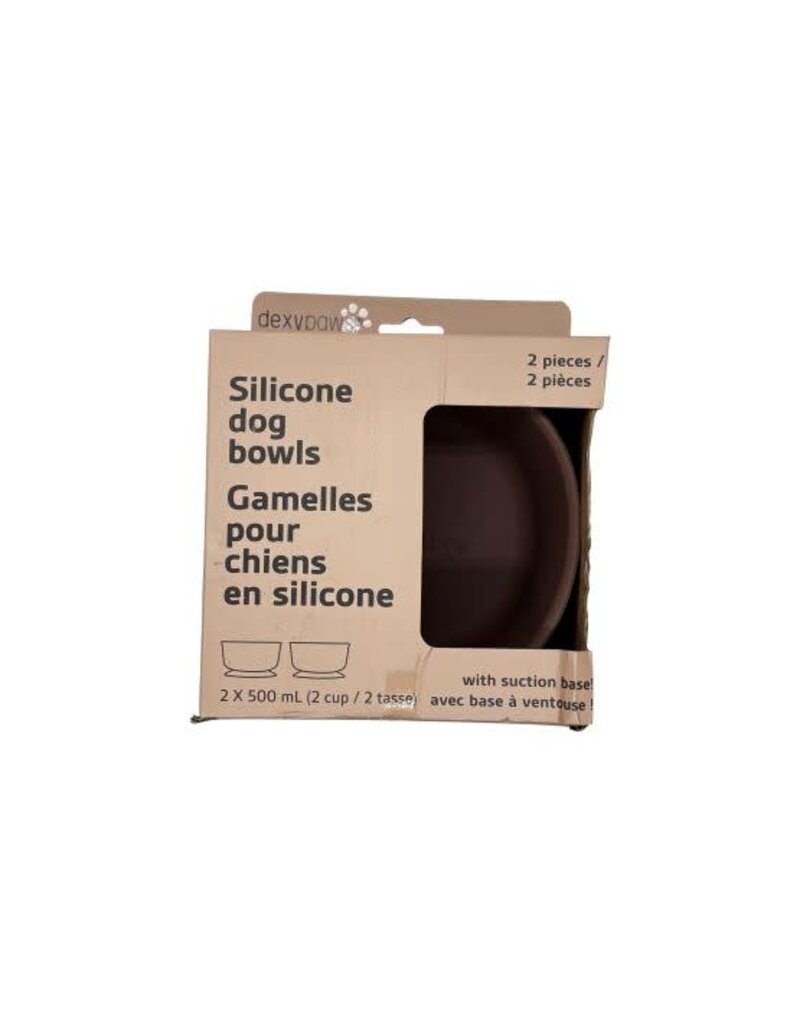 Dexypaws Dexypaws ensemble de deux bols en silicone espresso avec base à ventouse