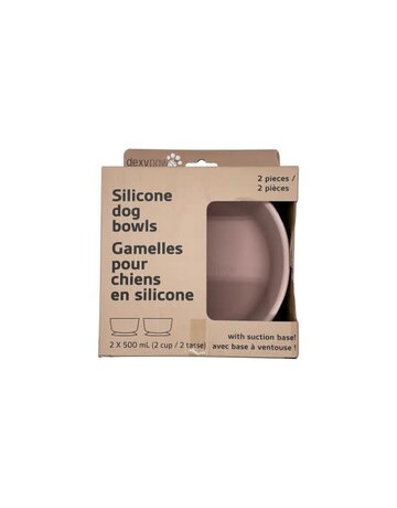 Dexypaws Dexypaws ensemble de deux bols en silicone rose poudre avec base à ventouse