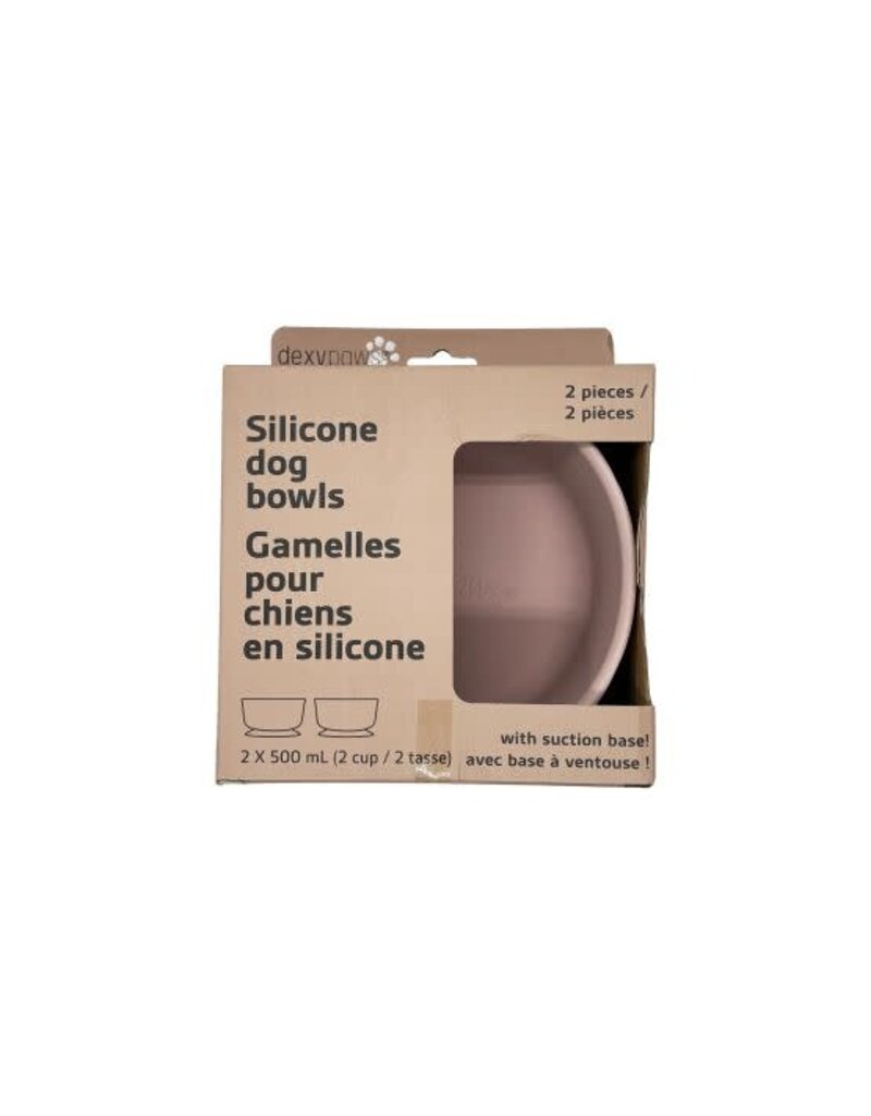 Dexypaws Dexypaws ensemble de deux bols en silicone rose poudre avec base à ventouse