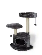 Catit Bud'z arbre à chat, classique- condo à 3 niveaux avec cachette et 2 perchoirs, gris 50x50x89 cm
