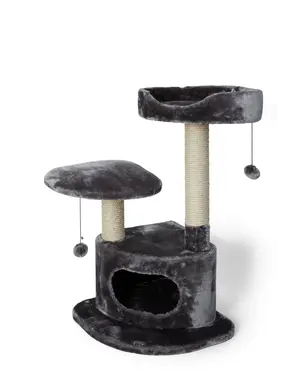 Catit Bud'z arbre à chat, classique- condo à 3 niveaux avec cachette et 2 perchoirs, gris 50x50x89 cm
