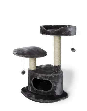 Catit Bud'z arbre à chat, classique- condo à 3 niveaux avec cachette et 2 perchoirs, gris 50x50x89 cm