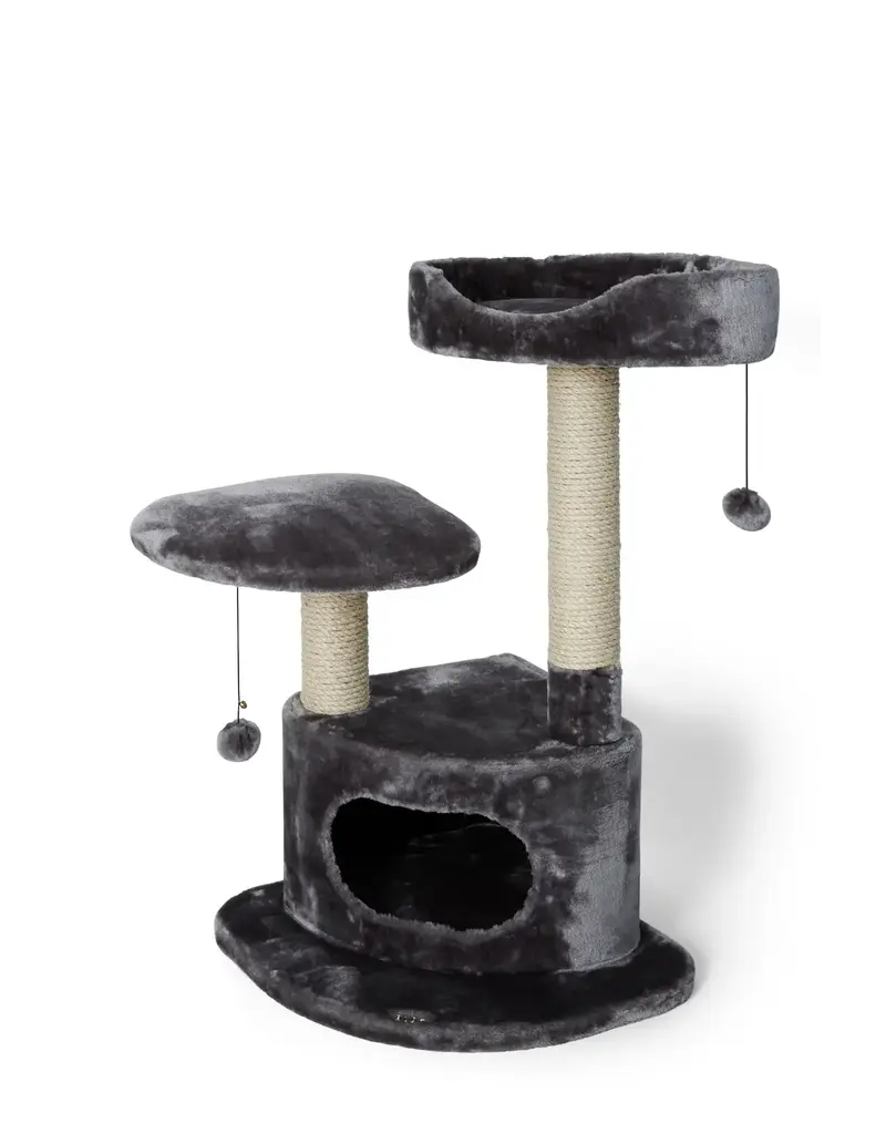 Catit Bud'z arbre à chat, classique- condo à 3 niveaux avec cachette et 2 perchoirs, gris 50x50x89 cm